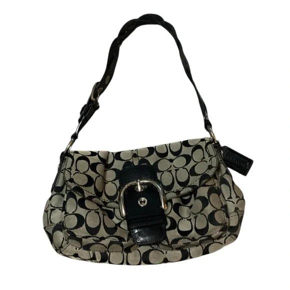 Coach Soho Signature Y2K shoulder bag in Grey with a big black buckle