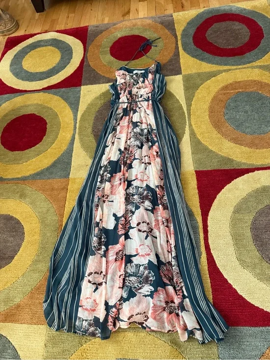 Abercrombie & Fitch Halter Tie Long Maxi Dress Floral Print Stripes Size Small