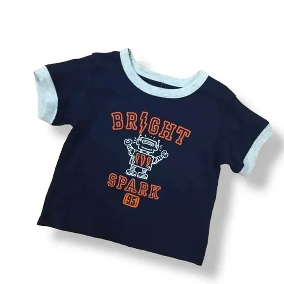 OshKosh B'Gosh Boys Tee Size 3 Mo Bright Spark‎ Navy Blue Gray Orange Robot NEW