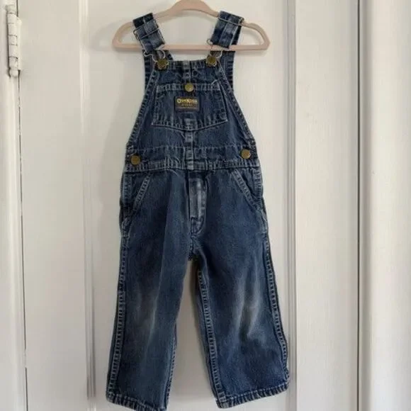 OshKosh B'gosh Vintage Denim Bib Overalls Blue 2T 100% Cotton Made USA