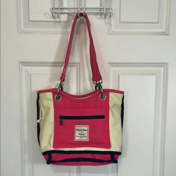 Thirty-One Canvas Pink Navy Cream Shoulder Bag