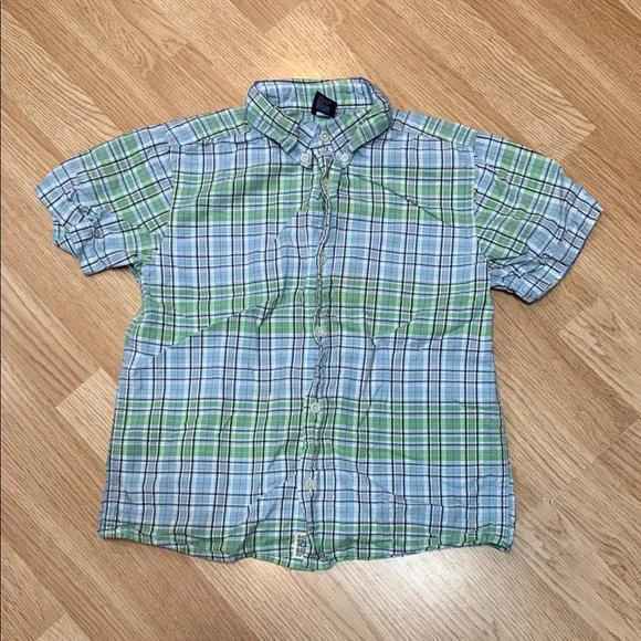 OshKosh B'gosh Green and Blue Plaid Button Down Shirt. Cotton Casual