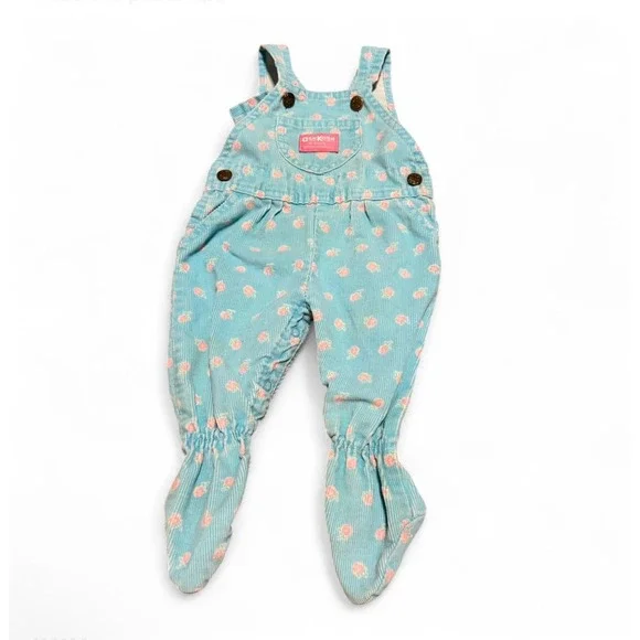 Vintage OshKosh B'gosh Corduroy Overalls Pink Floral Baby Girls 6-9M