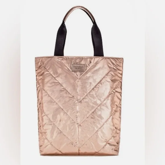 NWT Victoria's Secret Rose Gold Metallic Bag Quilted Weekender Limited Edition