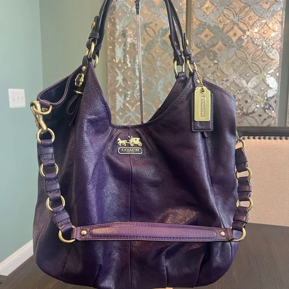 Coach 15958 Madison Purple Leather Large Convertible Shoulder Bag