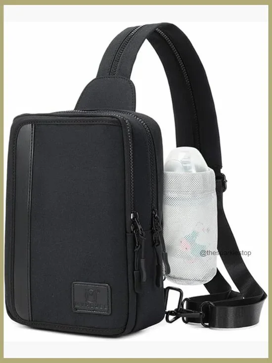 2-in-1 Nylon Sling Crossbody Backpack with Wipes Pouch & Bottle Pocket