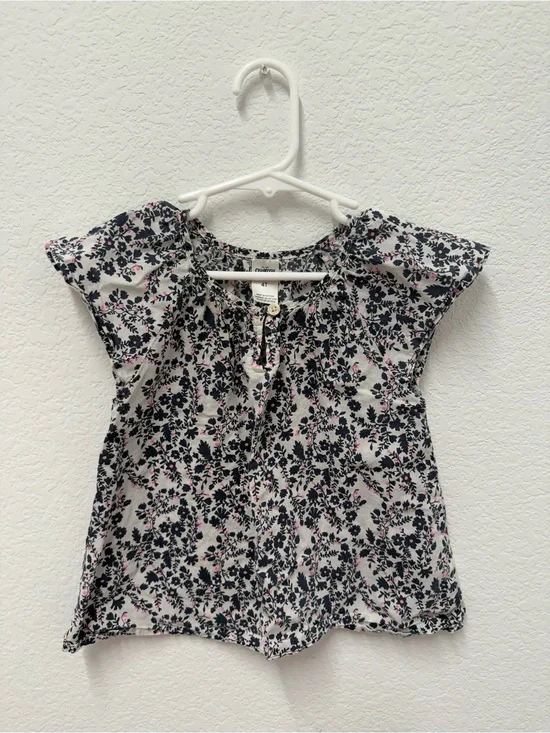 OshKosh B'gosh Cream Floral Button-Front Top with Navy & Pink Accents