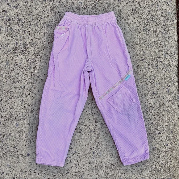 Vintage 80s 90s Oshkosh B'Gosh Pink Corduroy Floral Trim Pants Size 6
