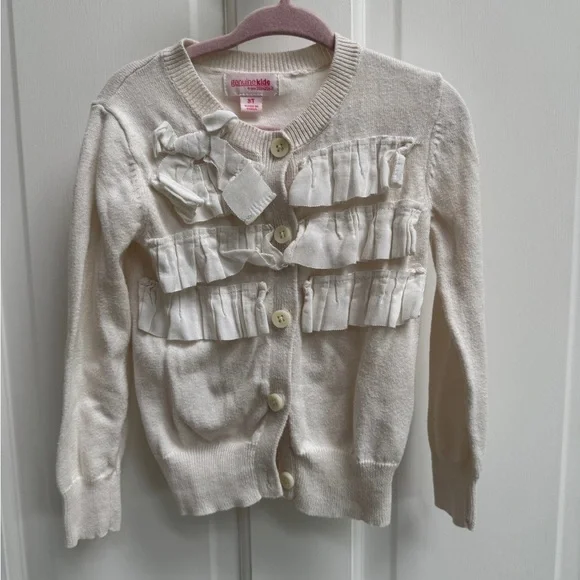 OshKosh B'gosh Genuine Kids 3T Girls  Cream Ruffle Sweater Cardigan