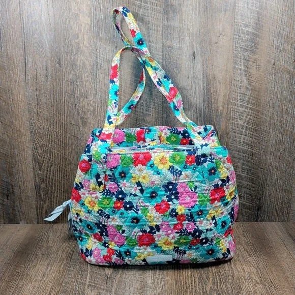 Vera Bradley Shoulder Bag Far Out Floral Three Compartment Quilted Purse Handbag