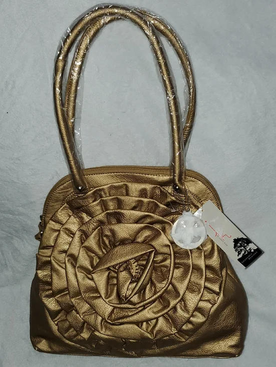 NWT Grammercy Designs By James Kerr Metallic Gold Rose Shoulder Bag