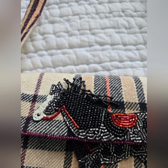 Anthropologie Fiona Beaded Horse Equestrian British Check Old Money NWT