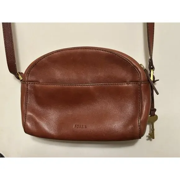 Fossil Purse Elle Crossbody Brown Leather Gold Hardware Shoulder