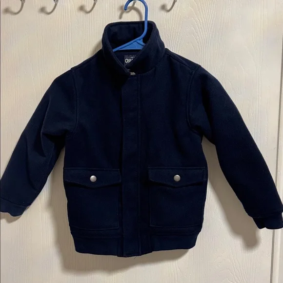 OshKosh B'gosh Navy Blue Fleece‎ Lined Boys Pea Coat Size 7 Full Zip Pockets