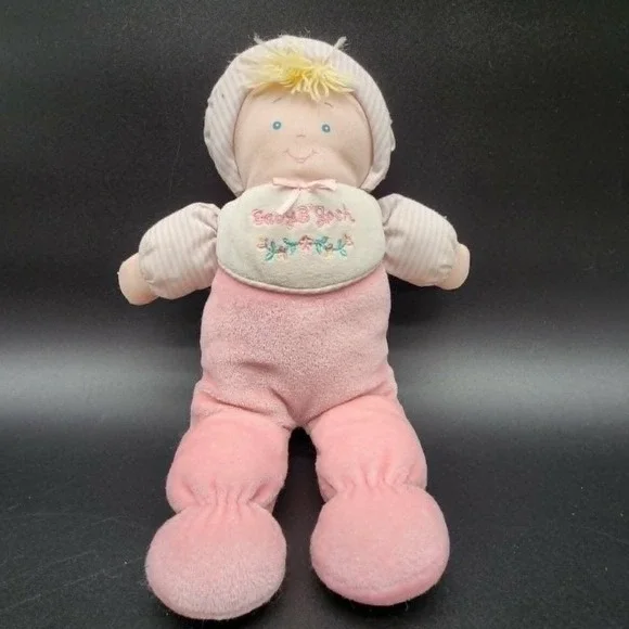 OshKosh B'gosh Pink VTG Baby B'gosh Plush Soft Doll Striped Bonnet Floral Bib