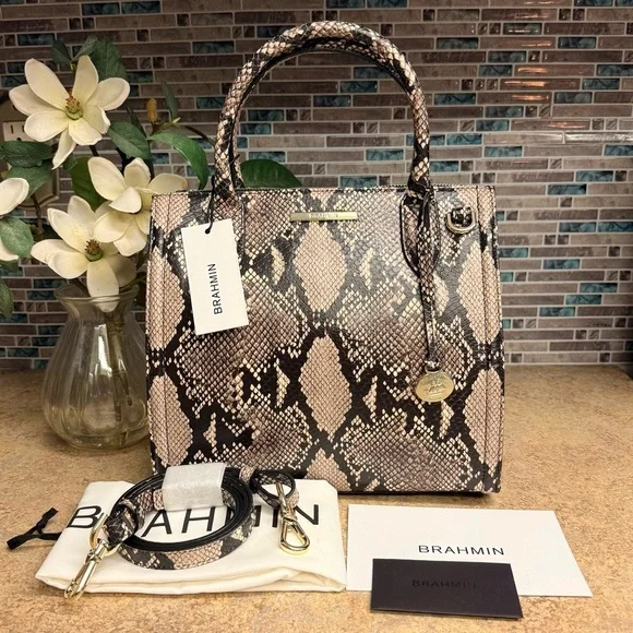 NWT Brahmin Small Caroline Almond All Over Snake purse