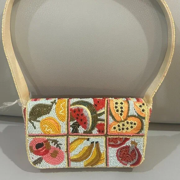 India Beaded Bag Colorful Tropical Fruits & Drink Cocktail Shoulder Bag