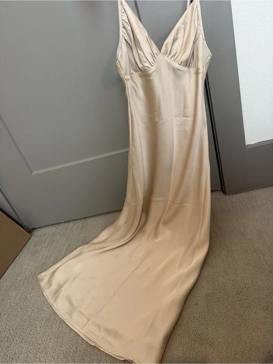 Abercrombie & Fitch Satin Slip Maxi Dress in Champagne Beige