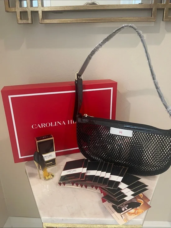 Carolina Herrera Black Mesh Shoulder Bag And Jasmine Absolute Fragrance