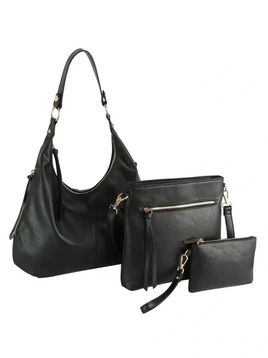 Classic Black 3-Piece Women's Handbag Set