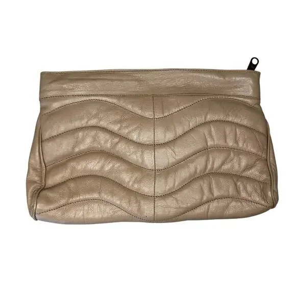 Stunning Vintage Soft Leather Beige Tan Clutch Purse