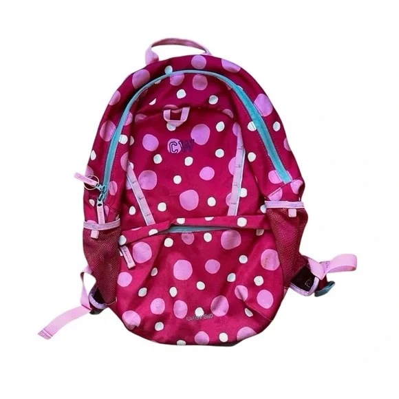 Lands’ End Classmate Girls Pink Polka Dot Initial “CW” Backpack