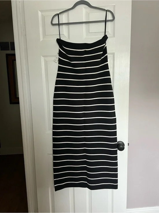 Abercrombie & Fitch Black and White Striped Strapless Sweater Midi Dress