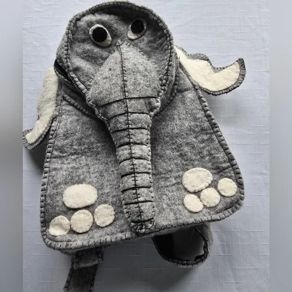 Kids Gray Elephant Felt Backpack - Cute Animal Bag