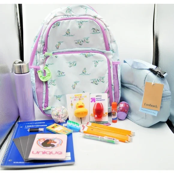 Cat & Jack Unicorn Backpack + Embark‎ Lunch Bag Back‑to‑School Supply Bundle