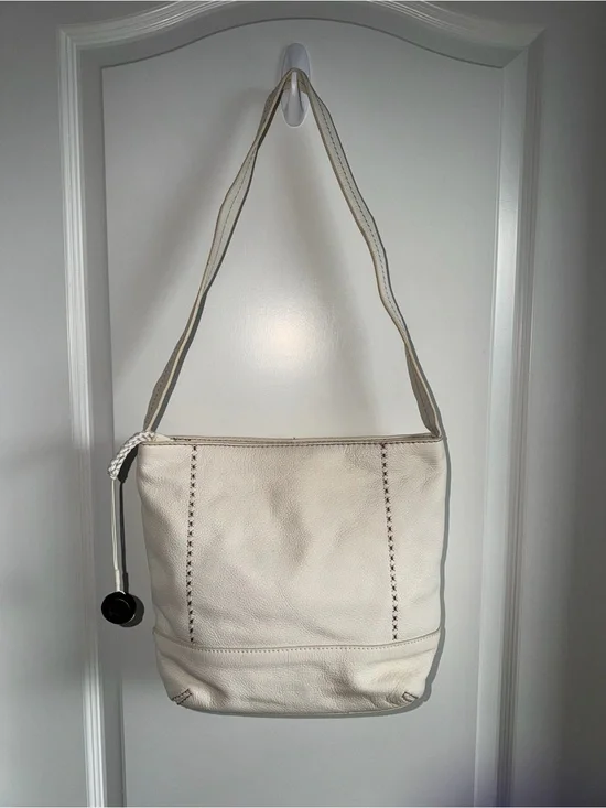 The Sak White Leather Shoulder Bag Hobo Purse Boho Minimalist Zip Top Medium