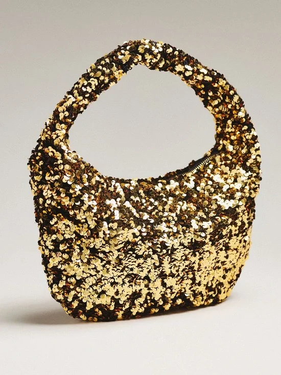 NWT! Anthropologie Gold Sequin Hobo Paillette Sequin Crescent Shoulder Bag