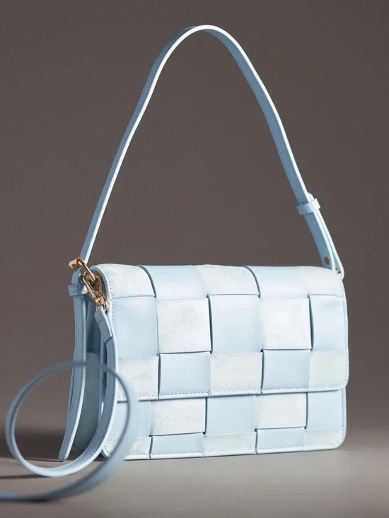 NWT Anthropologie Faux-Suede Woven Shoulder Bag In Light Blue