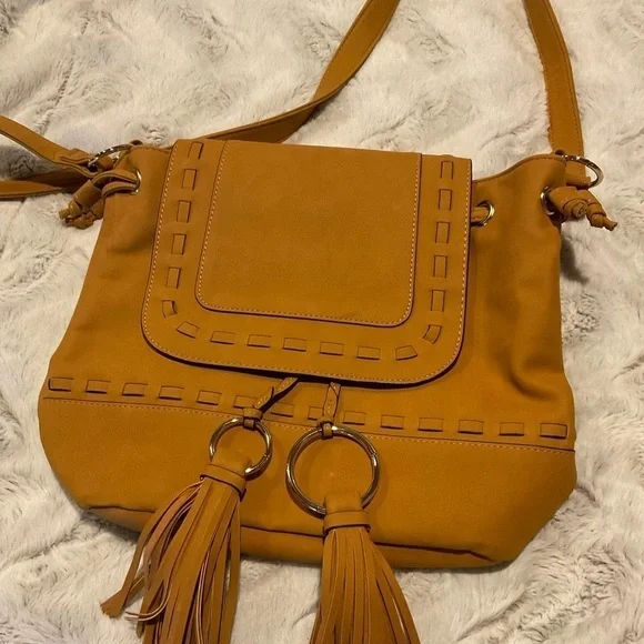 JUSTFAB Saddle Tan Bag with Fringe Tassels