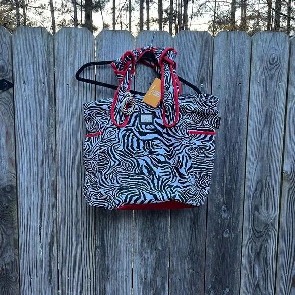 HALLE JOY Zebra Print Canvas Tote Shoulder Bag NWT NEW