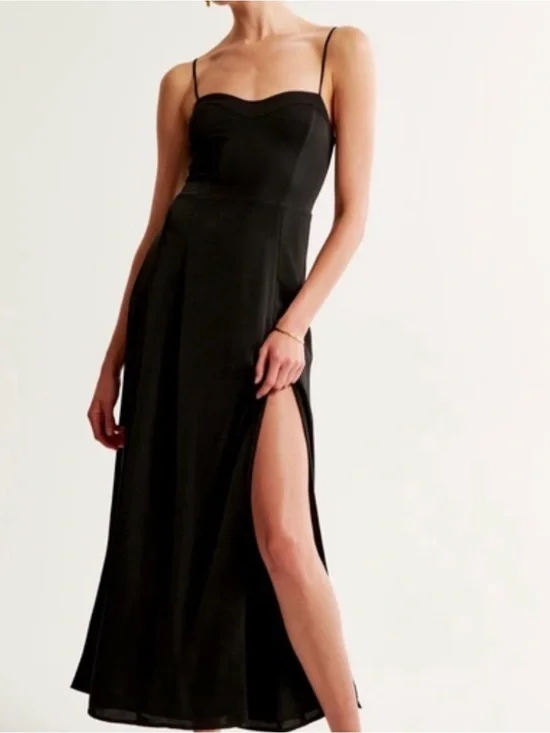 Abercrombie & Fitch The A&F Camille Maxi Dress Black Satin Size MP