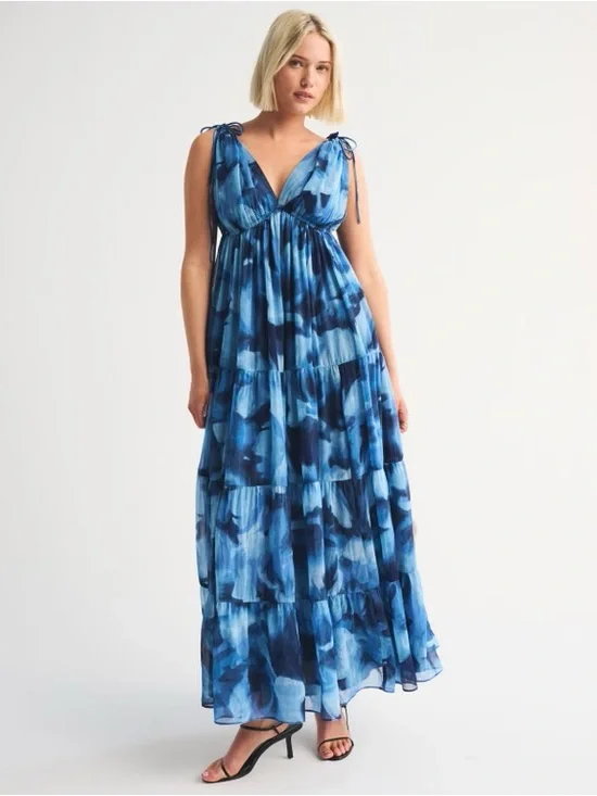 Abercrombie & Fitch Convertible Flowy Maxi Dress - Blue Floral