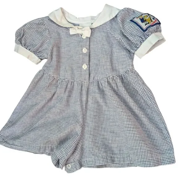 Oshkosh B'Gosh Girls Vintage Blue &‎ White Checkered Short Romper Infant