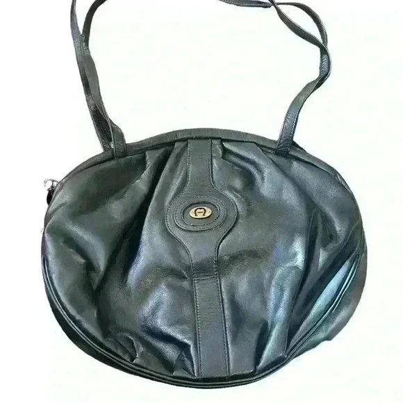 ATIENNE AIGNER Vintage Leather Black Hand Bag Shoulder Bag​