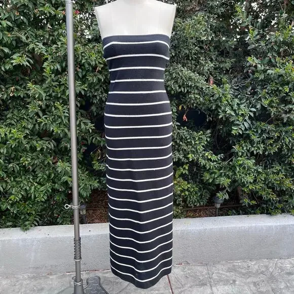 Abercrombie & Fitch Black White Striped Strapless Sweater Knit Maxi Dress Size M