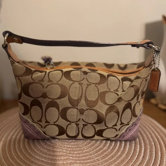 Vintage Y2K Coach Signature logo Mini Purple Suede Baguette shoulder bag