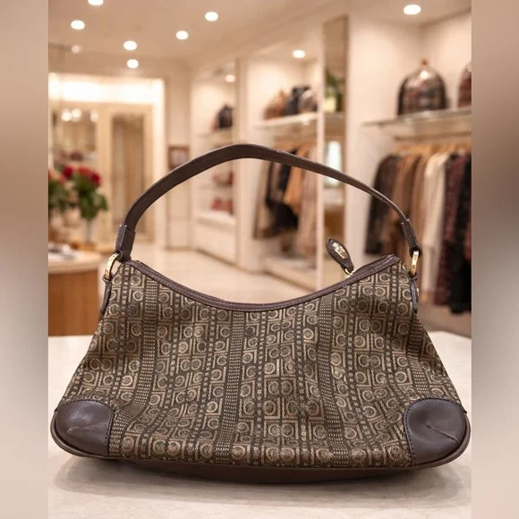 Liz Claiborne Brown Monogram Shoulder Bag Hobo purse-Logo Print