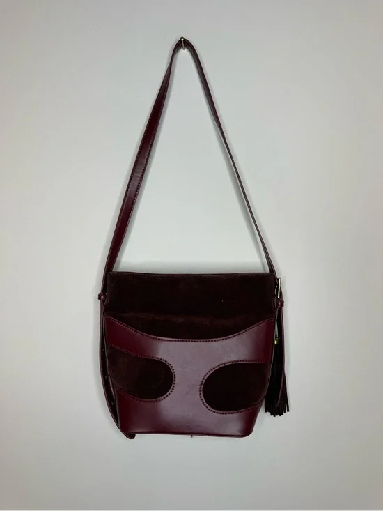 Women’s Burgundy Shoulder Bag - Sleek faux Suede & Leather Design