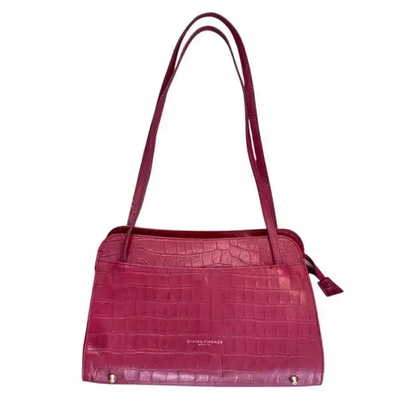 Divina Firenze Red Shoulder Bag Genuine Leather Croc Pattern Made in Italy