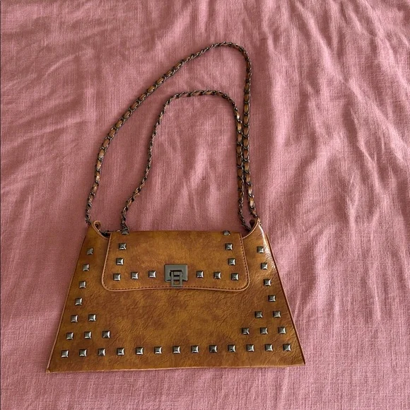 Studded Brown Shoulder Bag