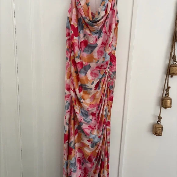Abercrombie Floral Watercolor Cowl Neck Maxi Dress