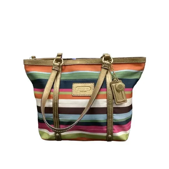 Vintage Coach Bag Women’s One Size Stripes #12421 Fabric And Leather Multicolor