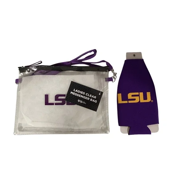 LSU Tigers Ladies Clear Messenger Bag & Can Cooler‎ Set Purple Gold