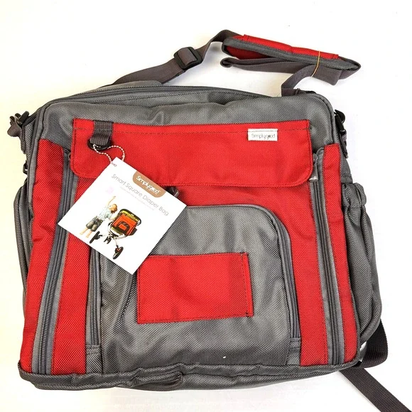 simplygood Smart Square Diaper Bag Red Insulated Backpack Zipper Compartments