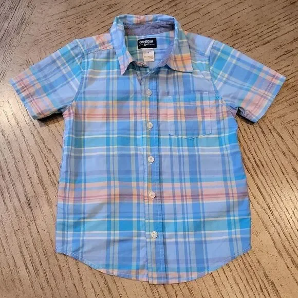 Oshkosh B'gosh size 6 plaid short sleeve button down shirt 💙🧡