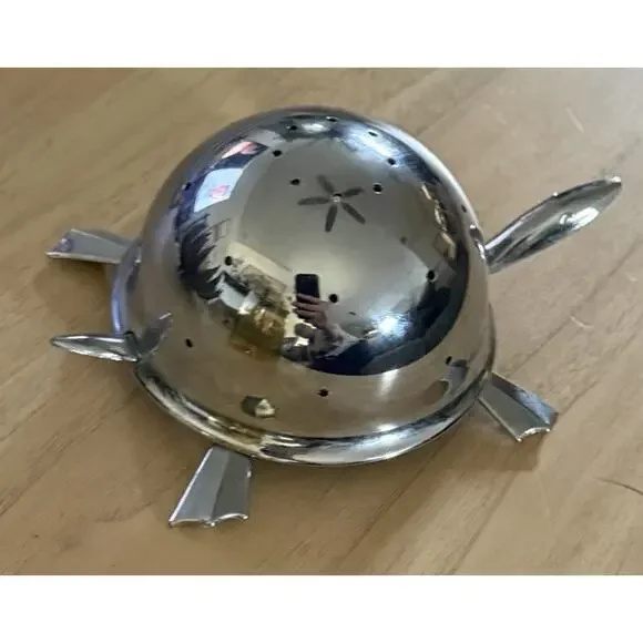 Vintage Mock Turtle Tea Strainer Silver Metal Toothpick Holder Irvinware USA 5”